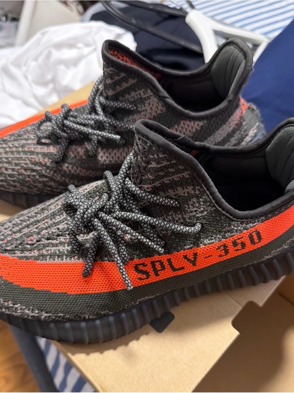 Yeezy Boost Style SPLY-350 Grey with Orange Stripe Sneakers